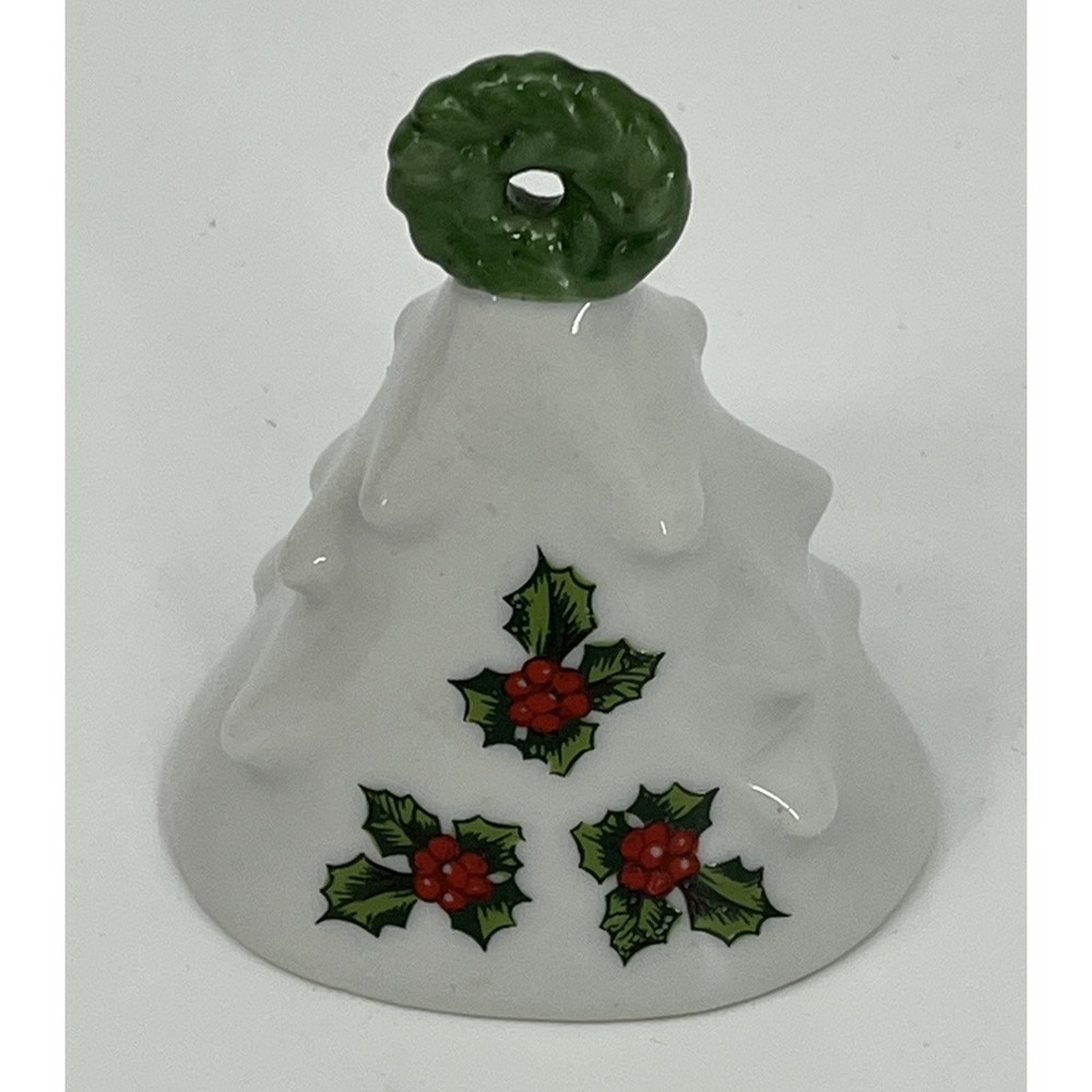 Lefton Porcelain Christmas Tree Bell Ornament Holly Berries #457 Japan Vintage